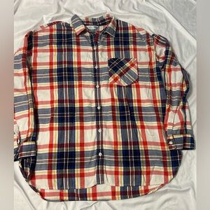 Old Navy Women's XL Tall Boyfriend Shirt Plaid Blue Red Button-Front Flannel